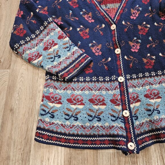 Vtg Basic Editions Cardigan Sweater Womens M Floral Grandmacore Cottagecore Boho - Picture 3 of 9